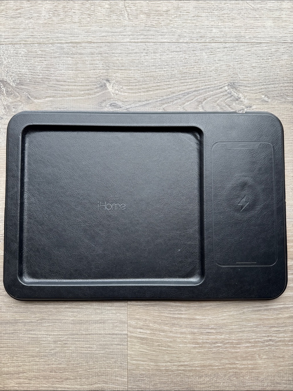 iHome Black Leather 15W Charging Accessories Tray